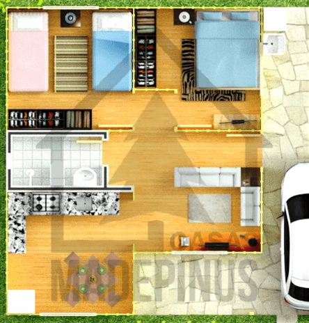 Modelo hall 2 Quartos Planta Humanizada Madepinus