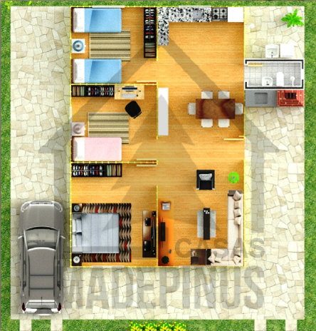 Modelo chácara praia 3 Quartos Planta Humanizada Madepinus