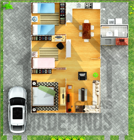 Modelo chácara praia 3 Quartos Planta Humanizada Madepinus