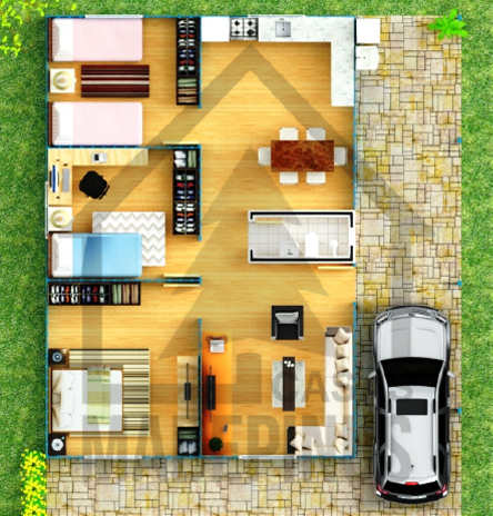 Modelo convencional 3 Quartos Planta Humanizada Madepinus