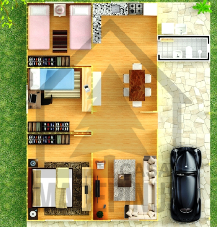 Modelo convencional 3 Quartos Planta Humanizada Madepinus