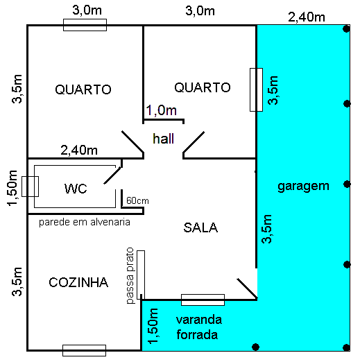 Modelo hall 2 Quartos Planta Baixa Madepinus